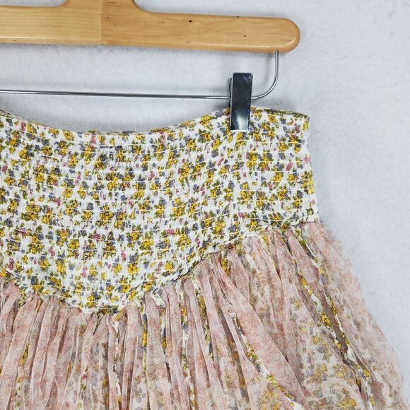 Free People One Skort Womens 26 Yellow Floral Blossom Mini Skirt Tie Front Tulle - Picture 9 of 12